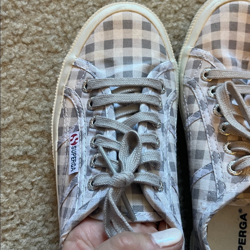 Superga Fabric Gray/White Checkered Gingham Sneakers - Picture 6 of 10